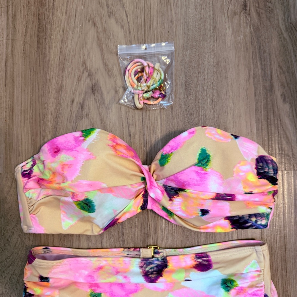 Victorias Secret Floral Strapless High Waisted Bikini Set Size 34C/Small - Picture 3 of 6